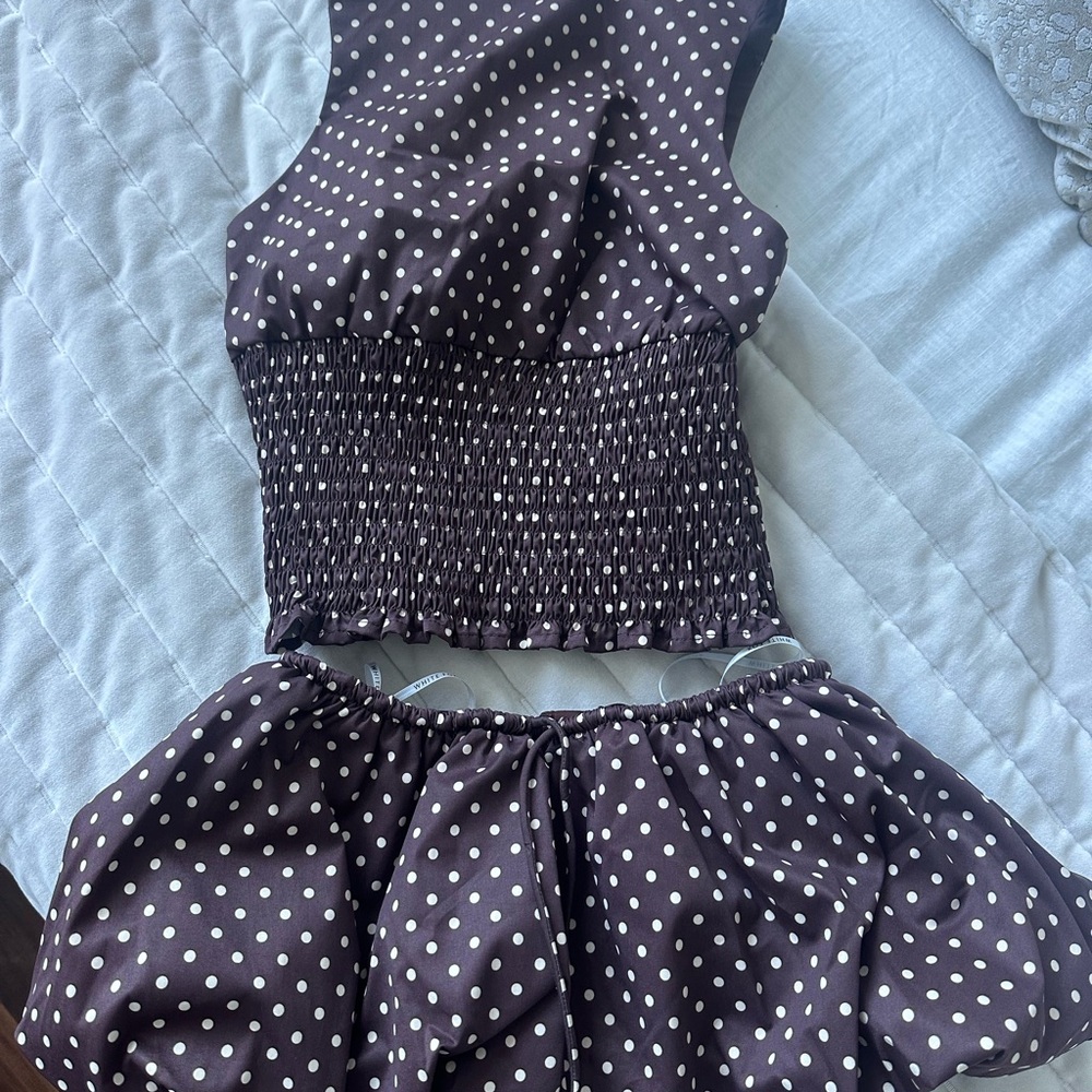 White Fox Polka Dot Sleeveless Top and Skirt Set